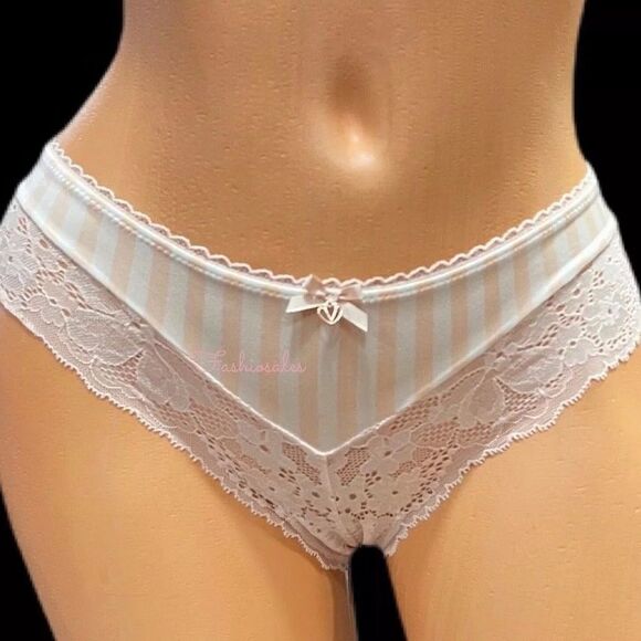 Victorias Secret Body Supersoft Satiny Striped Lace waist Hiphugger panty Pink - Picture 7 of 8